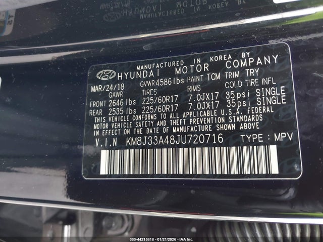 2018 HYUNDAI TUCSON KM8J33A48JU720716 Photo 8