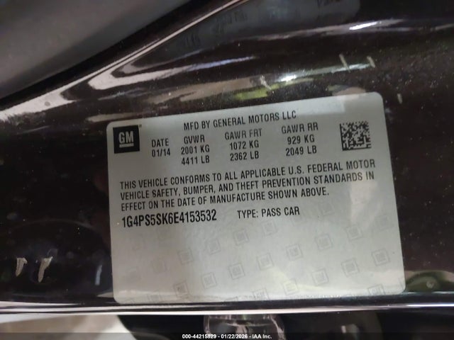 44215829 :رقم المزاد ، 1G4PS5SK6E4153532 vin ، 2014 Buick Verano Leather Group مزاد بيع