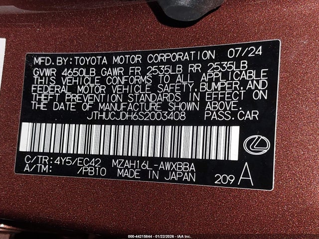 Продаж на аукціоні авто 2025 Lexus Ux Ux 300h Premium, vin: JTHUCJDH6S2003408, номер лоту: 44215844