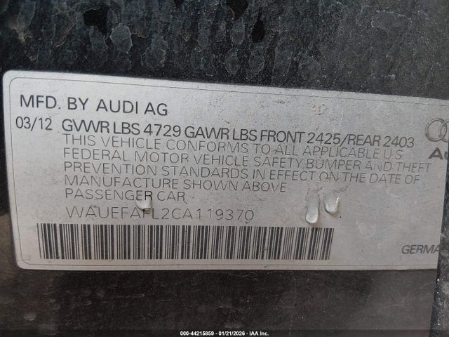 2012 AUDI A4 WAUEFAFL2CA119370 Photo 8