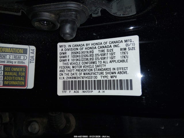 2HKRM3H7XFH533130 Honda Cr-v Ex-l