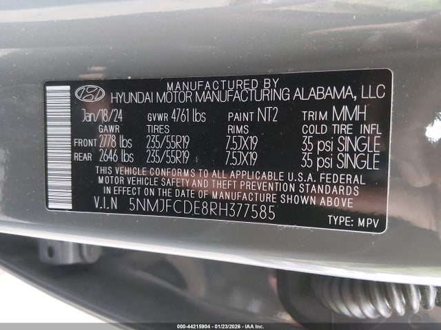44215904 :رقم المزاد ، 5NMJFCDE8RH377585 vin ، 2024 Hyundai Tucson Sel مزاد بيع