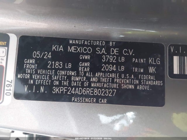 3KPF24AD6RE802327 KIA Forte Lxs