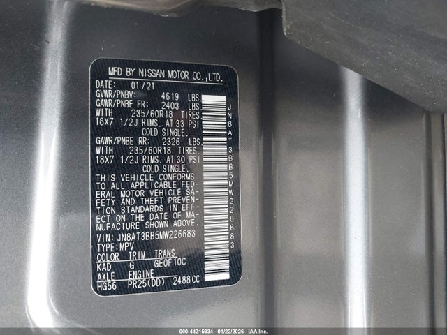 JN8AT3BB5MW226683 Nissan Rogue Sv Intelligent Awd