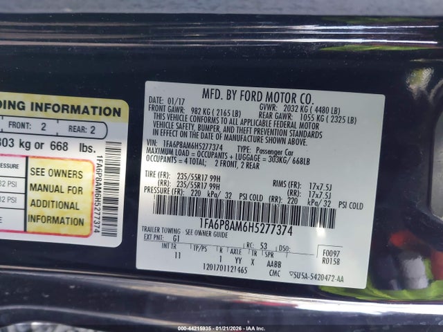 1FA6P8AM6H5277374 Ford Mustang V6