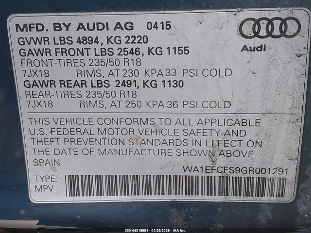 2016 AUDI Q3 WA1EFCFS9GR001291 Photo 8
