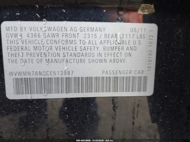 2012 VOLKSWAGEN CC WVWMN7AN0CE513987 Photo 8