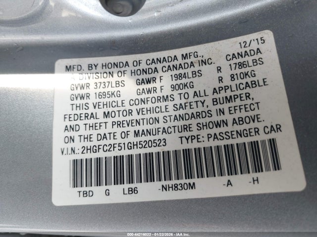 2HGFC2F51GH520523 Honda Civic Lx