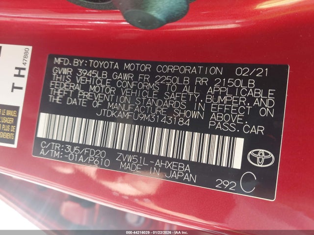 2021 TOYOTA PRIUS JTDKAMFU9M3143184 Photo 8