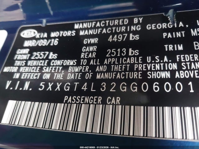 5XXGT4L32GG060017 KIA Optima Lx
