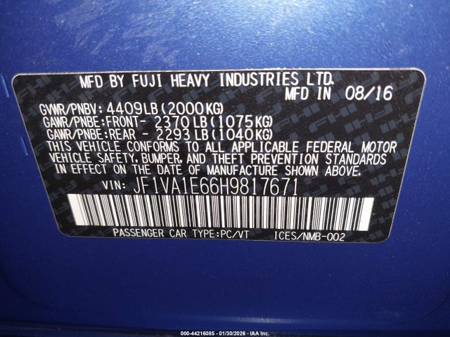 Subaru Wrx Premium 2017 JF1VA1E66H9817671 Image 9