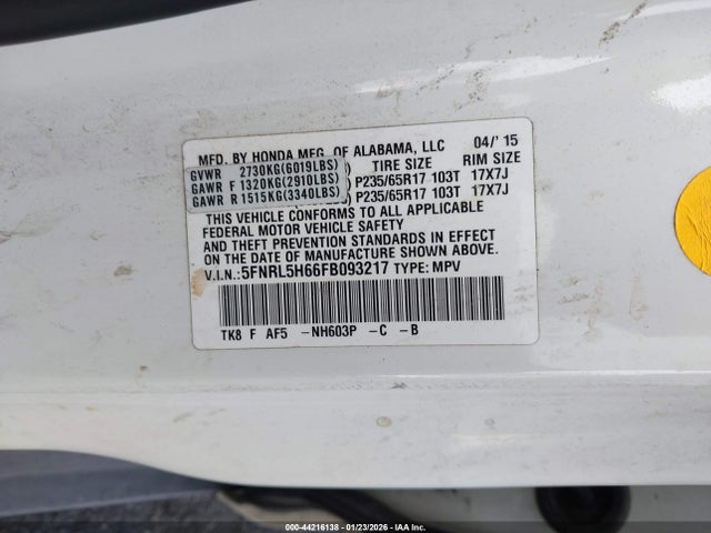 Honda Odyssey Ex-l 2015 5FNRL5H66FB093217 Image 9