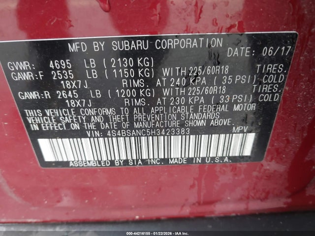 4S4BSANC5H3423383 Subaru Outback 2.5i Limited