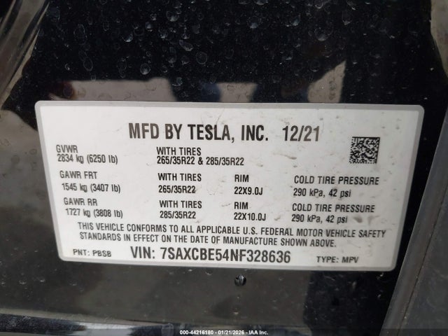 Aukcja sprzedaży 2022 Tesla Model X Dual Motor All-wheel Drive, vin: 7SAXCBE54NF328636, numer aukcji: 44216180