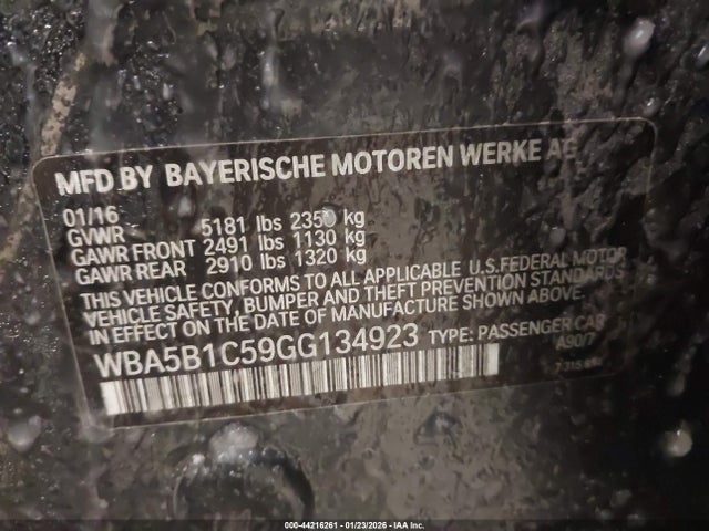 Aukcja sprzedaży 2016 Bmw 535i, vin: WBA5B1C59GG134923, numer aukcji: 44216261
