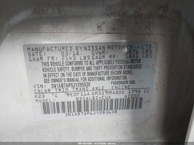 3N1AB7AP6JY285638 Nissan SENTRA S
