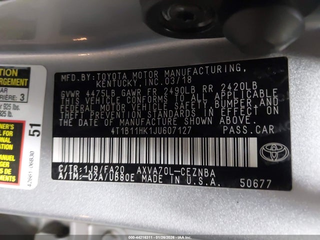 4T1B11HK1JU607127 Toyota CAMRY LE