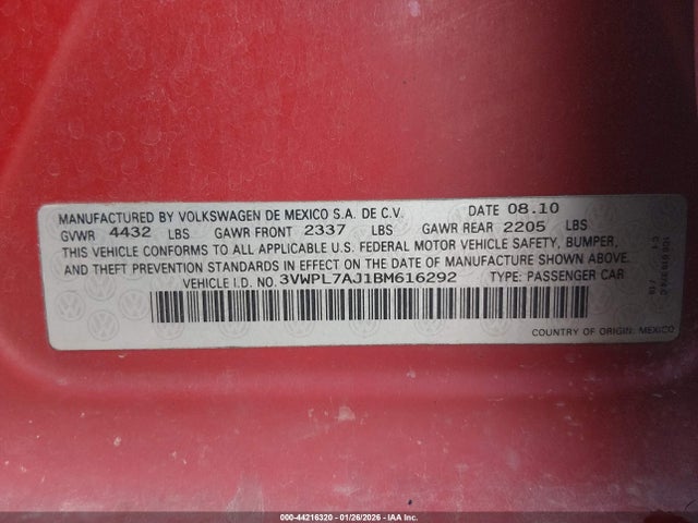 Aukcja sprzedaży 2011 Volkswagen Jetta Sportwagen 2.0l Tdi, vin: 3VWPL7AJ1BM616292, numer aukcji: 44216320
