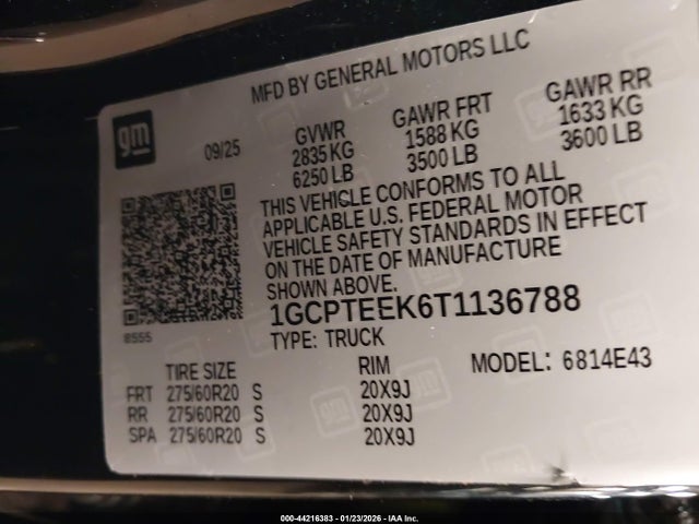 44216383 :رقم المزاد ، 1GCPTEEK6T1136788 vin ، 2026 Chevrolet Colorado Trail Boss 4wd مزاد بيع
