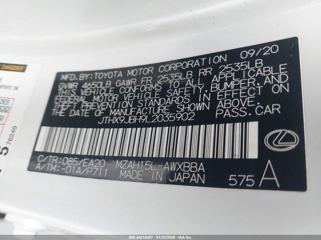 JTHX9JBH9L2035902 Lexus UX 250H