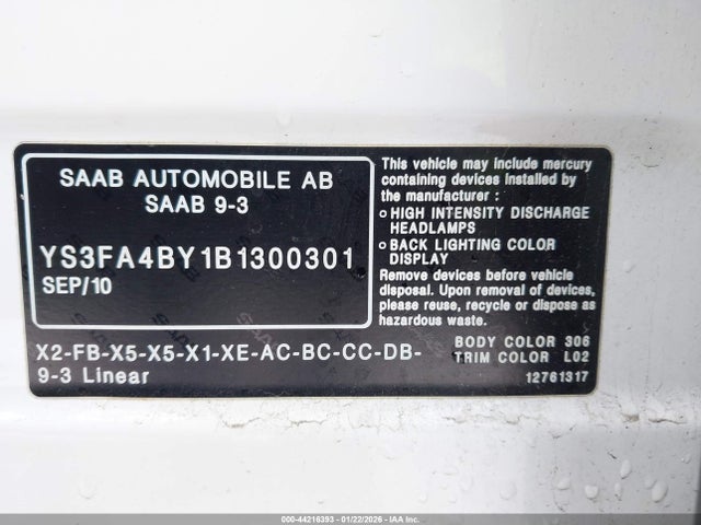 2011 SAAB 9-3 YS3FA4BY1B1300301 Photo 8