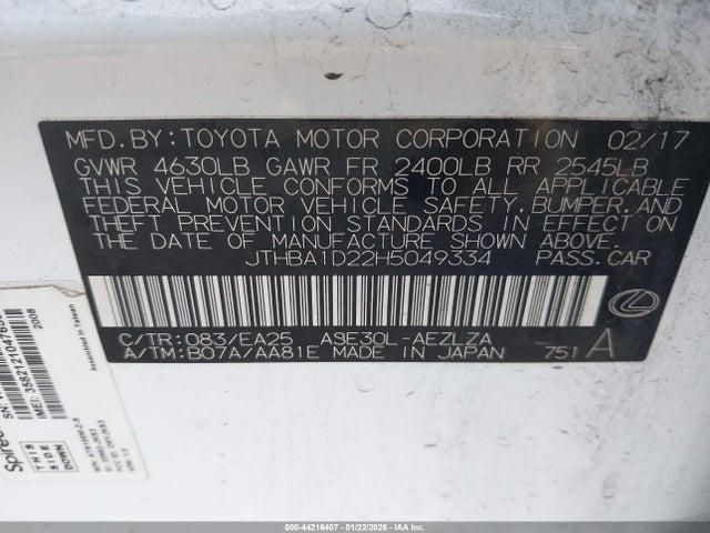 2017 LEXUS IS 200T JTHBA1D22H5049334 Photo 8