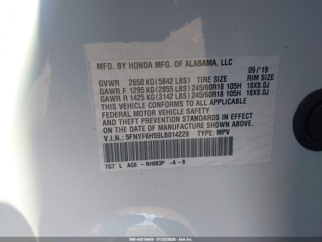 Honda Pilot Awd Ex-l 2020 5FNYF6H59LB014229 Image 9