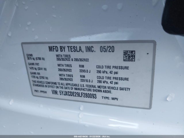 2020 TESLA MODEL X 5YJXCDE29LF280093 Photo 8
