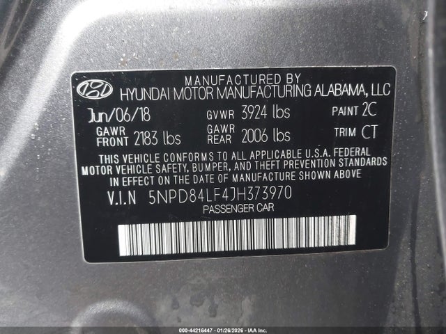 5NPD84LF4JH373970 Hyundai ELANTRA SEL