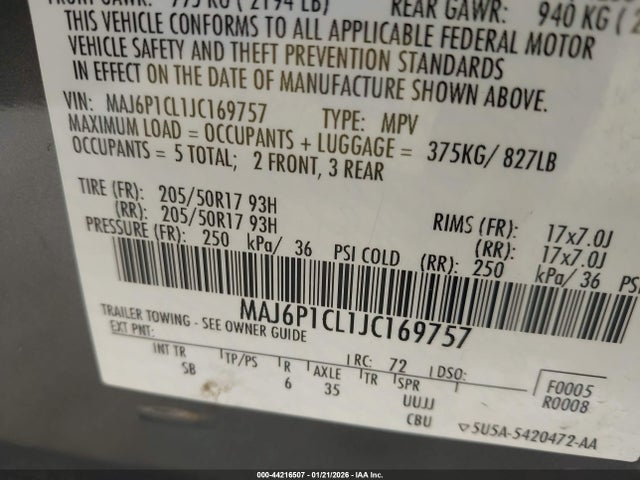 MAJ6P1CL1JC169757 Ford Ecosport Ses