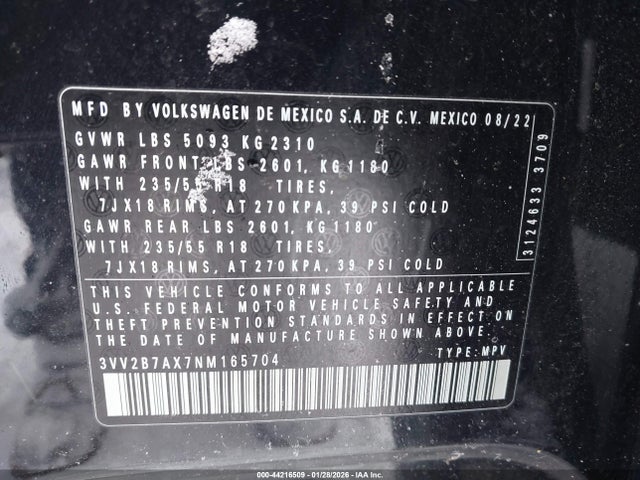 Aukcja sprzedaży 2022 Volkswagen Tiguan 2.0t Se, vin: 3VV2B7AX7NM165704, numer aukcji: 44216509