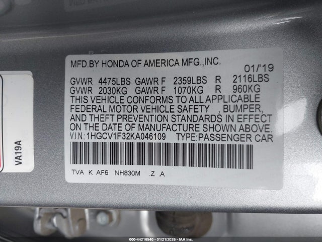 1HGCV1F32KA046109 Honda Accord Sport