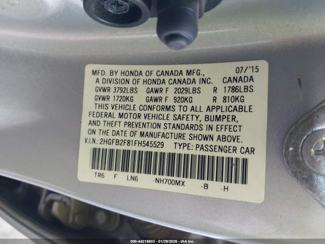 Honda CIVIC EX 2015 2HGFB2F81FH545529 Image 9