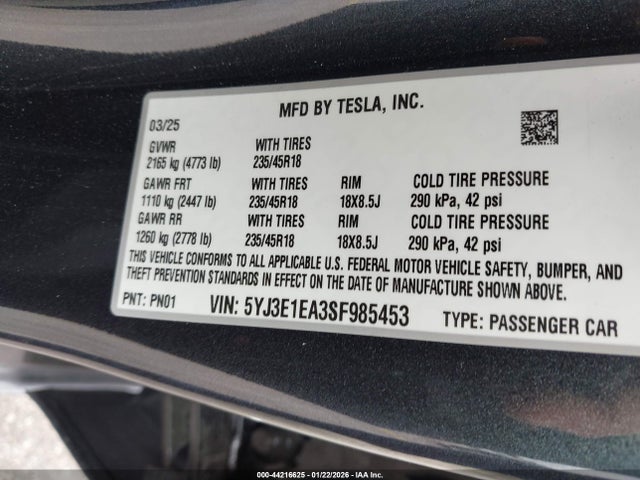 2025 TESLA MODEL 3 5YJ3E1EA3SF985453 Photo 8