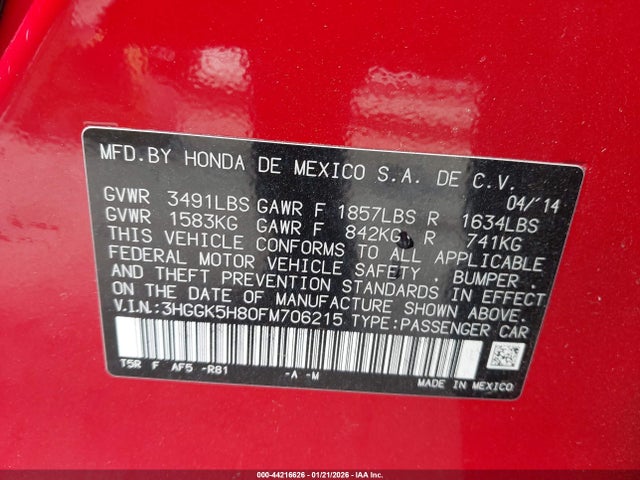 3HGGK5H80FM706215 Honda Fit Ex/ex-l