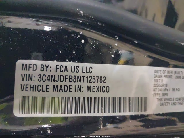 2022 Jeep Compass Latitude Lux 4x4 მანქანა იყიდება აუქციონზე, vin: 3C4NJDFB8NT125762, აუქციონის ნომერი: 44216627
