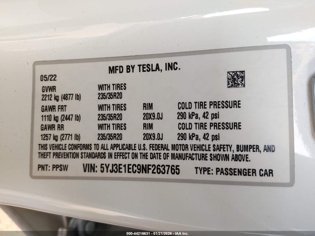 2022 TESLA MODEL 3 5YJ3E1EC9NF263765 Photo 8
