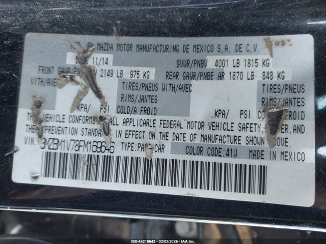 44216643 :رقم المزاد ، 3MZBM1V78FM169646 vin ، 2015 Mazda Mazda3 I Touring مزاد بيع