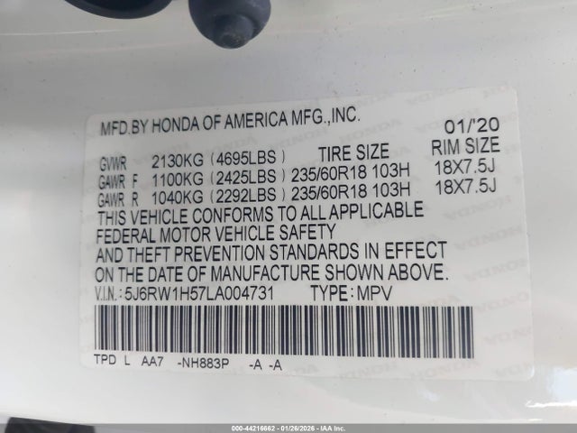 5J6RW1H57LA004731 Honda Cr-v 2wd Ex
