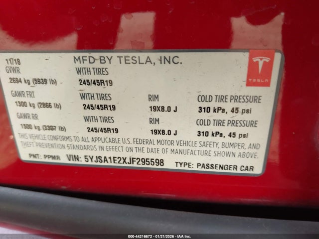 2018 TESLA MODEL S 5YJSA1E2XJF295598 Photo 8