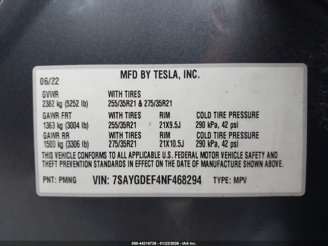 2022 TESLA MODEL Y 7SAYGDEF4NF468294 Photo 8