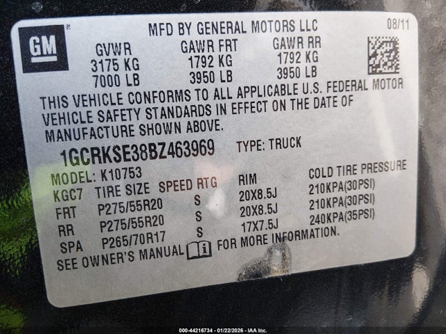 Aukcja sprzedaży 2011 Chevrolet Silverado K1500 Lt, vin: 1GCRKSE38BZ463969, numer aukcji: 44216734