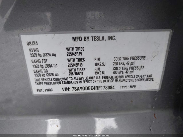 2024 TESLA MODEL Y 7SAYGDEE4RF178084 Photo 8