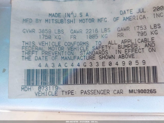 2003 MITSUBISHI ECLIPSE 4A3AC44G33E049059 Photo 8