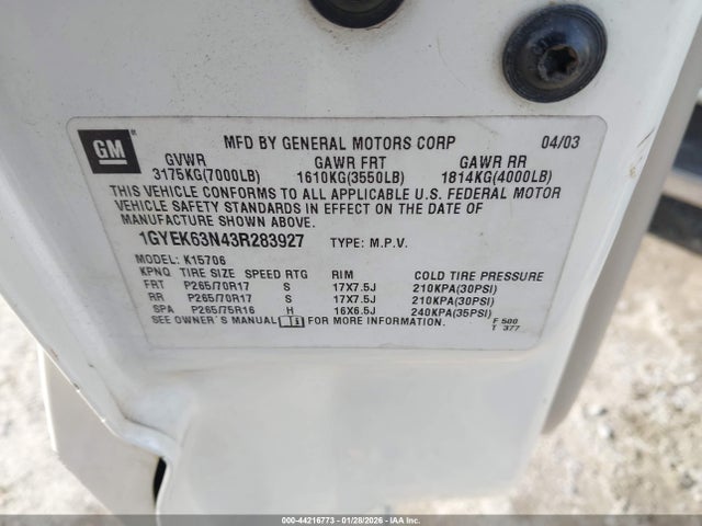 2003 CADILLAC ESCALADE 1GYEK63N43R283927 Photo 8