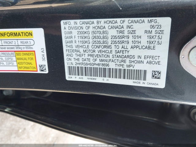 2HKRS6H93PH818696 Honda Cr-v Hybrid Sport Touring