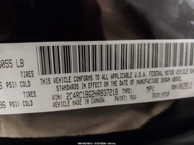 44216813 :رقم المزاد ، 2C4RC1BG2HR837218 vin ، 2017 Chrysler Pacifica Touring Plus مزاد بيع