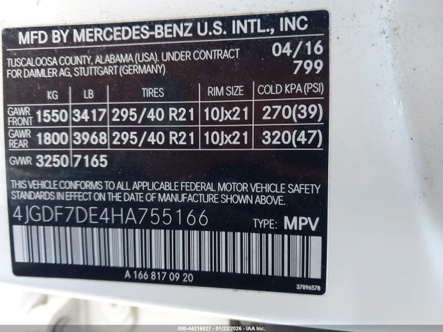 Auction sale of the 2017 Mercedes-benz Gls 550 4matic, vin: 4JGDF7DE4HA755166, lot number: 44216827