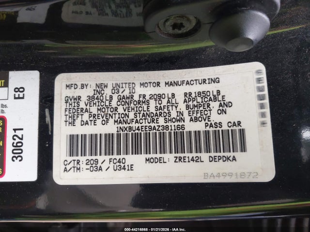 Продаж на аукціоні авто 2010 Toyota Corolla Le, vin: 1NXBU4EE9AZ381166, номер лоту: 44216868