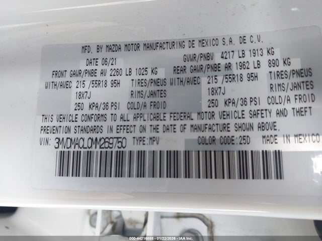 Aukcja sprzedaży 2021 Mazda Cx-30 Preferred, vin: 3MVDMACL0MM269750, numer aukcji: 44216888